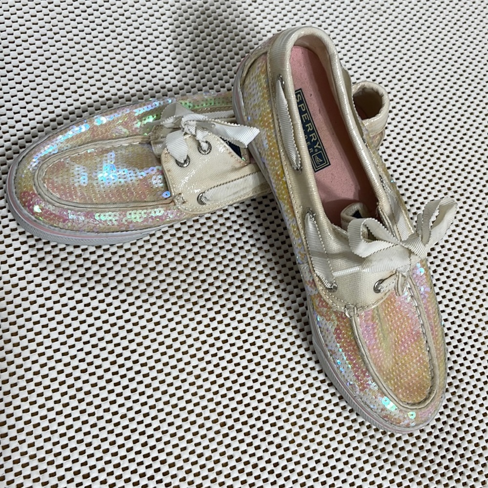 Sperry Cream Sequin Topsiders - Sz 8